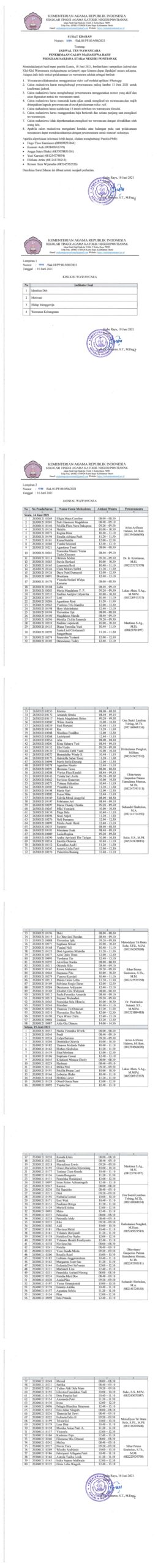 Jadwal Test Wawancara Penerimaan Calon Mahasiswa Baru Program Sarjana STAKat Negeri Pontianak